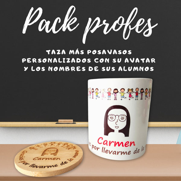 Pack taza mas posavasos Profes - Trocitos de mí